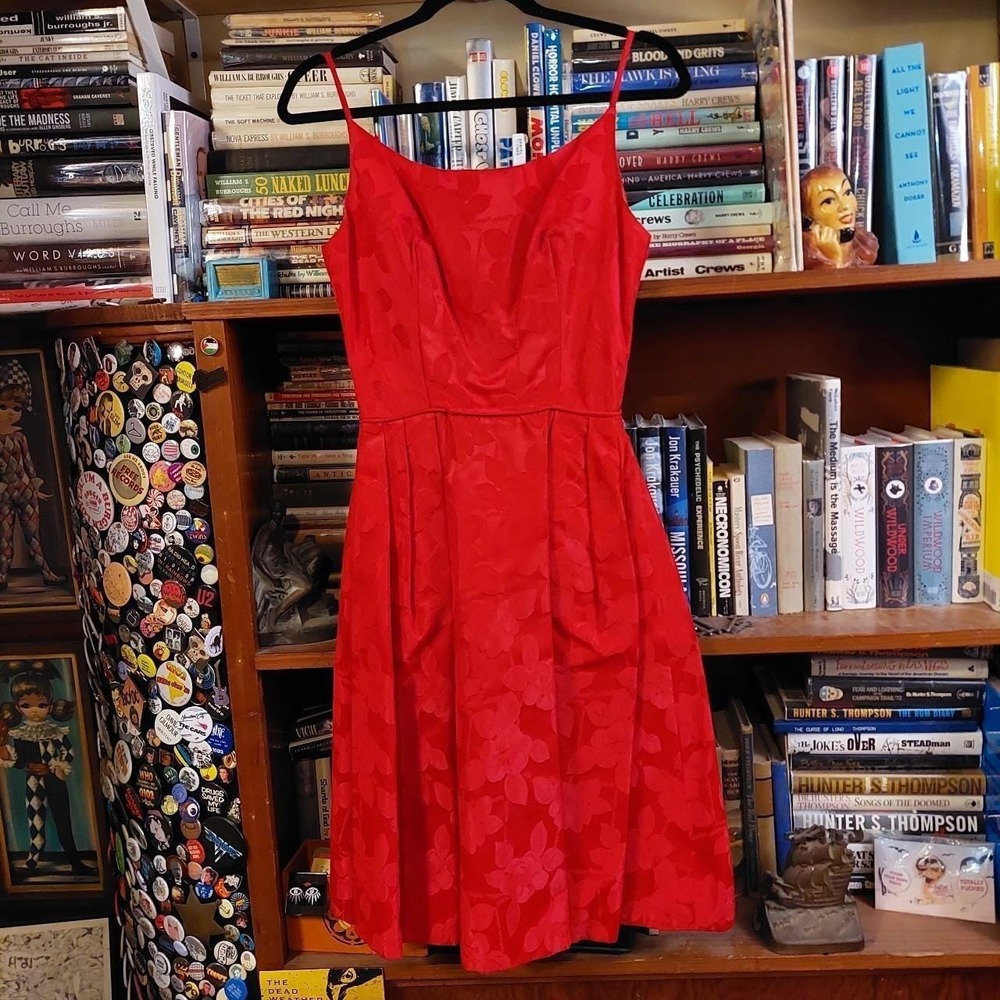 Vintage 50s 60s Handmade Red Floral Damask Dress and Crop Top Set Rockabilly - Picture 3 of 8